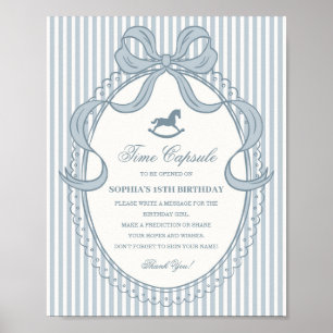 Blue Coquette Bow Rocking Horse Time Capsule Poster