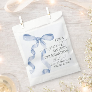 Blue Coquette Bow Sweet 16 Birthday Party Dessert Favour Bag