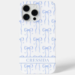 Blue Coquette Bows Monogrammed iPhone 15 Pro Max Case