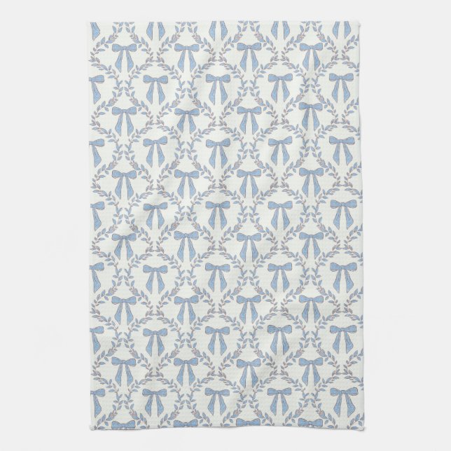 Blue Coquette Bows, Trellis, Preppy  Kitchen Towel (Vertical)