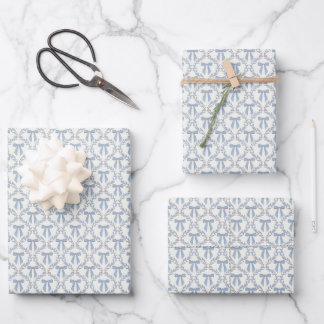 Blue Coquette Bows, Trellis, Preppy  Wrapping Paper Sheet