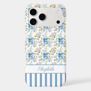 Blue Coquette Bows With Flowers Monogrammed 