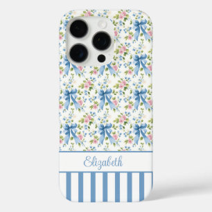 Blue Coquette Bows With Flowers Monogrammed  iPhone 16 Pro Case