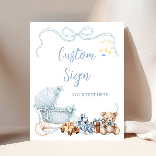 Blue Coquette Carriage Baby Shower Custom Sign