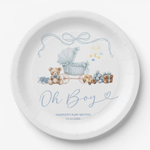 Blue Coquette Carriage Baby Shower Paper Plate