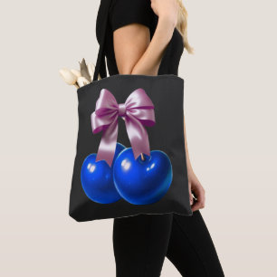 Blue Coquette Cherry Bow Aesthetic Soft Life Tote Bag