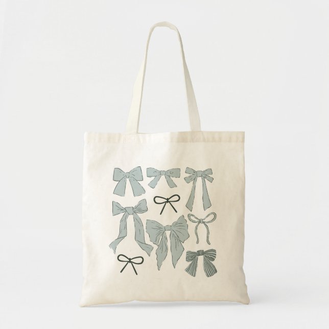 Blue Coquette Girly Bows Tote Bag (Front)