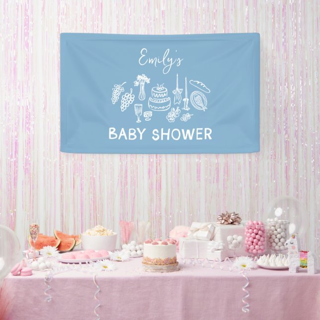 Blue Coquette Modern Hand Drawn Baby Shower Banner (Party)