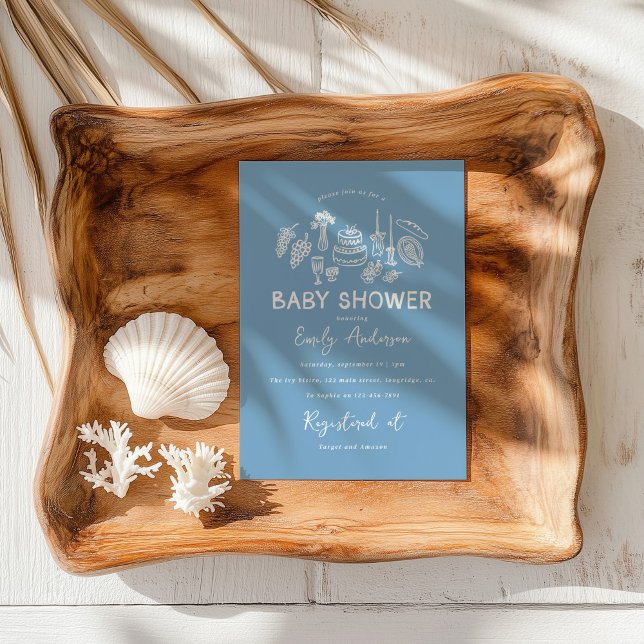 Blue coquette modern hand drawn baby shower invitation (Creator Uploaded)