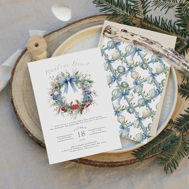 Blue Coquette Nauti or Nice Coastal Christmas Invitation (Creator Uploaded)