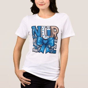 Blue Coquette Nurse Sublimation Design with Floral Tri-Blend Shirt