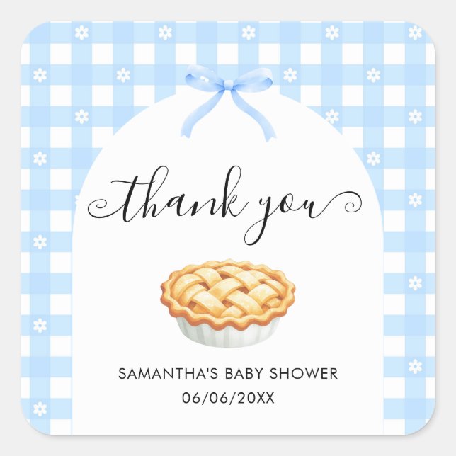Blue Coquette Pie Baby Shower Thank You Square Sticker (Front)
