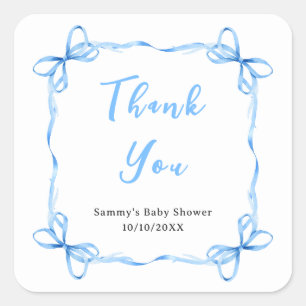 Blue Coquette Ribbon Baby Shower Thank You Square Sticker