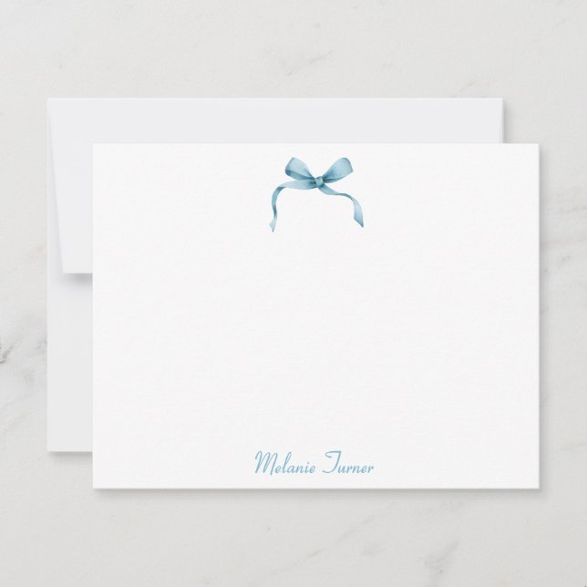 Blue Coquette Ribbon Personalized Note Cards (Front)