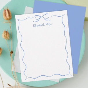 Blue Coquette Ribbon Wavy Border Personalized Card