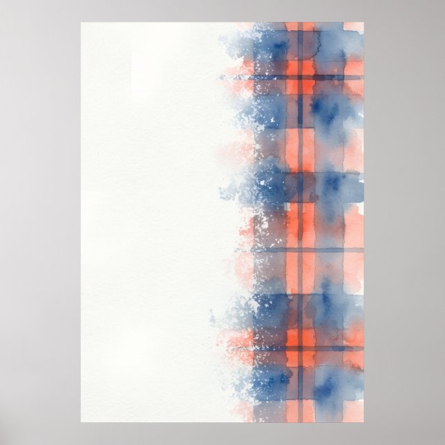 Blue Coral Abstract Tartan Poster (Front)