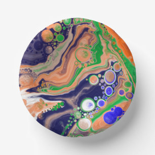 Blue, Coral and Green Pour Painting Fluid Art Paper Plate