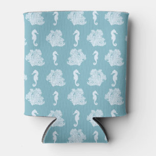 Blue Coral and Seahorses Coastal Beach Can Cooler