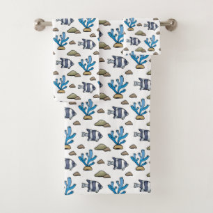 Blue Coral And Tropical Fish Sea Bath Towel Set