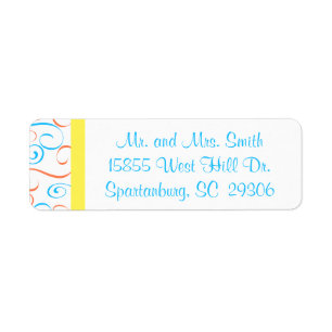 Blue, Coral, and Yellow Swirl Return Address label