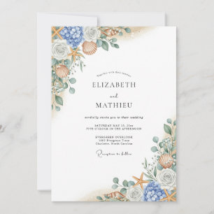 Blue Coral Bloom Flourish Wedding Invitation