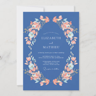 Blue Coral Bloom Romance Wedding Invitation