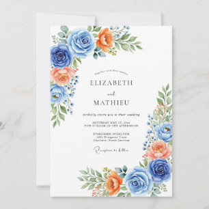 Blue Coral Botanical Romance Wedding Invitation