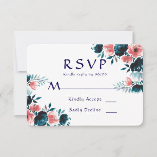 Blue & Coral Bouquet Wedding RSVP Cards