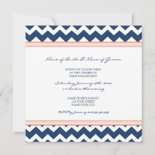Blue Coral Chevron Engagement Party Invitations