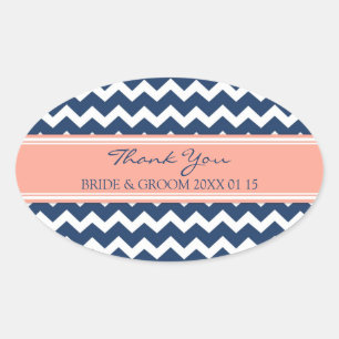 Blue Coral Chevron Thank You Wedding Favour Tags