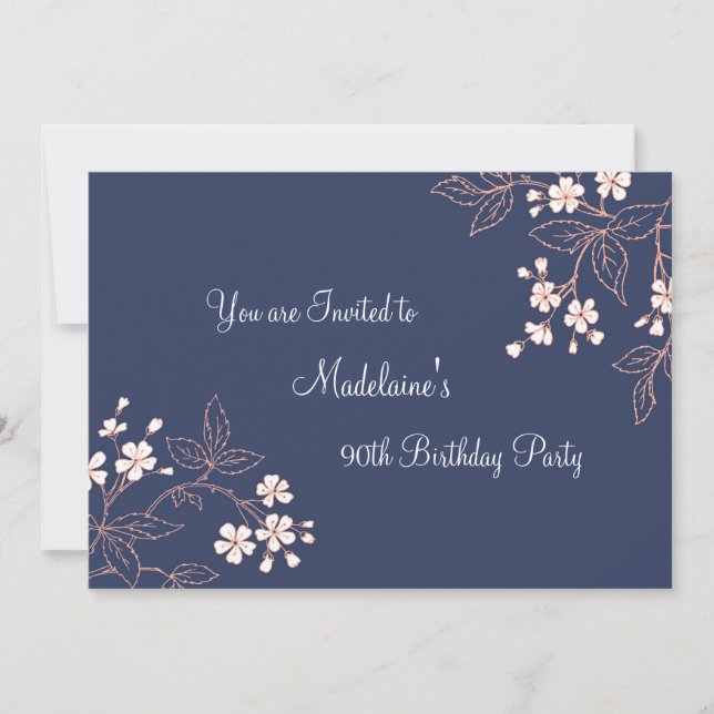 Blue Coral Floral 90th Birthday Party Invitations (Front)