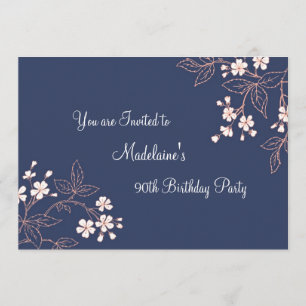 Blue Coral Floral 90th Birthday Party Invitations