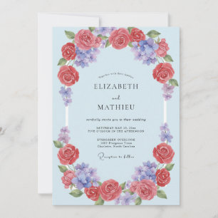 Blue Coral Floral Arch Wedding Invitation
