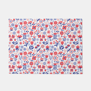 Blue & Coral Floral Pattern Doormat