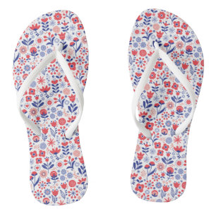 Blue & Coral Floral Pattern Flip Flops