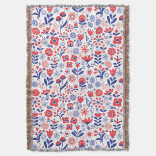 Blue & Coral Floral Pattern Throw Blanket