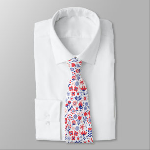 Blue & Coral Floral Pattern Tie