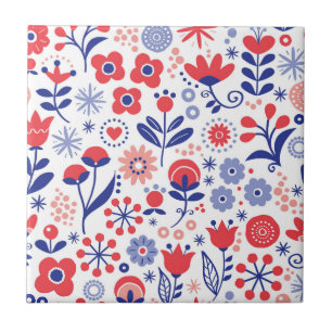 Blue & Coral Floral Pattern Tile