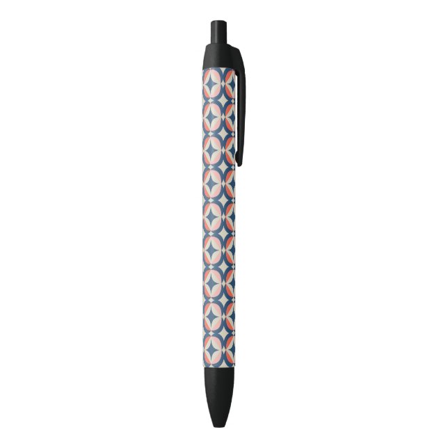 Blue & Coral Geometric Pattern Black Ink Pen (Bottom (Vertical))