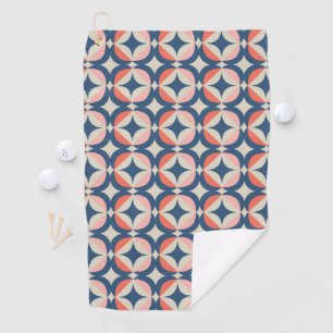 Blue & Coral Geometric Pattern Golf Towel