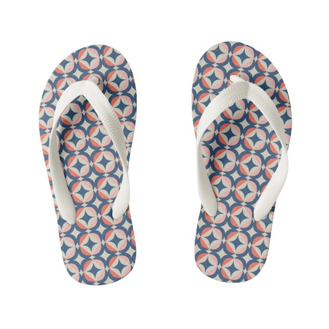 Blue & Coral Geometric Pattern Kid's Flip Flops (Footbed)