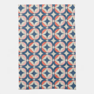 Blue & Coral Geometric Pattern Kitchen Towel
