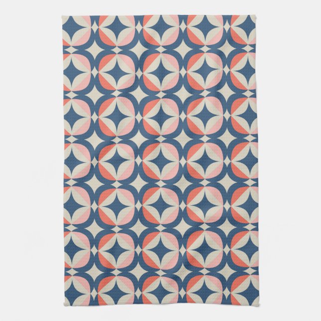 Blue & Coral Geometric Pattern Kitchen Towel (Vertical)