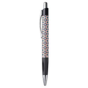 Blue & Coral Geometric Pattern Pen