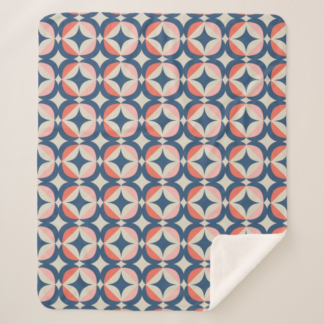 Blue & Coral Geometric Pattern Sherpa Blanket (Front)
