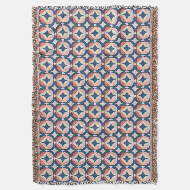 Blue & Coral Geometric Pattern Throw Blanket (Front Vertical)