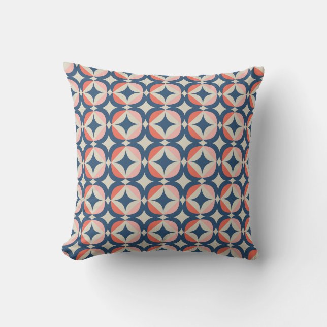 Blue & Coral Geometric Pattern Throw Pillow (Front)
