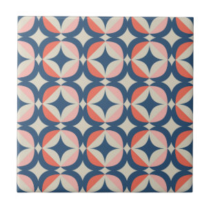 Blue & Coral Geometric Pattern Tile