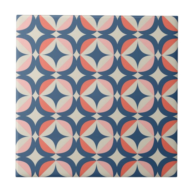 Blue & Coral Geometric Pattern Tile (Front)
