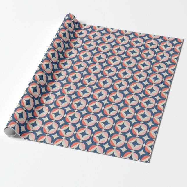 Blue & Coral Geometric Pattern Wrapping Paper (Unrolled)